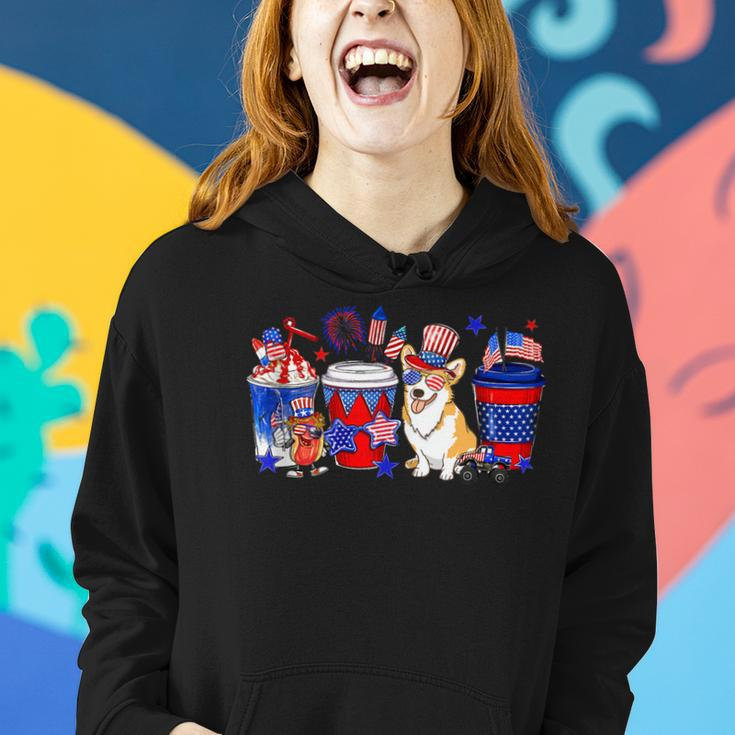 4Th Of July American Flag Corgi Patriotic Dog Coffee Latte Women Hoodie Gifts for Her