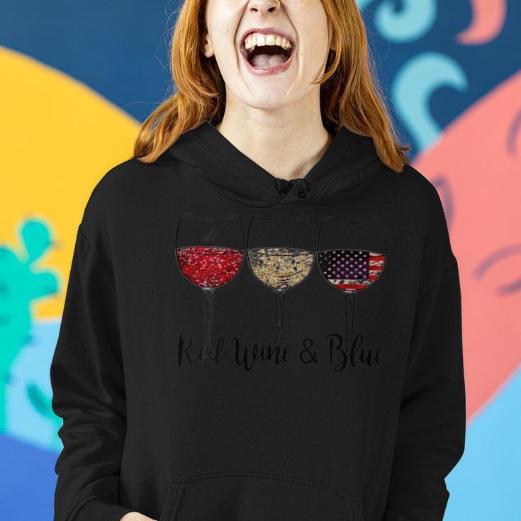 4Th Of July Red White Blue Wine Fourth Of July Usa Flag Women Hoodie Gifts for Her