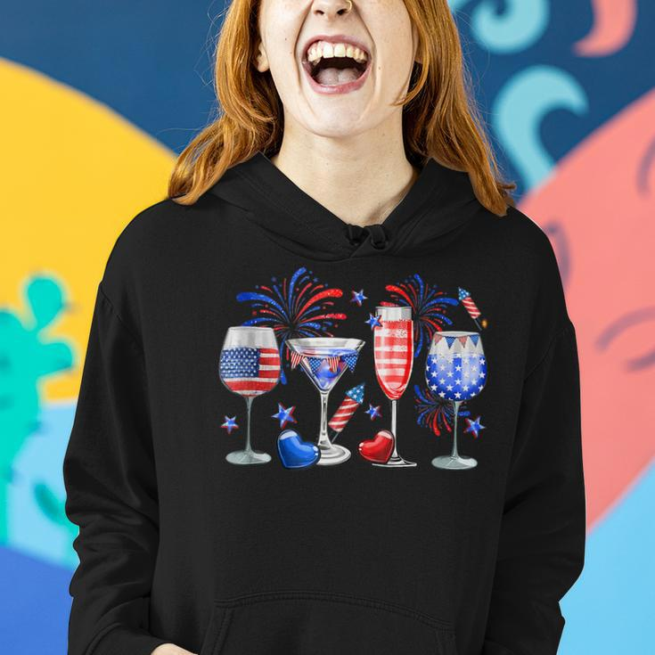 4Th Of July Wine Glasses Independence Day American Flag Women Hoodie Gifts for Her