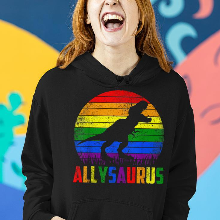 Ally Saurus Dinosaur Lgbt Flag Gay Pride Retro Lgbtq Rainbow Women Hoodie Gifts for Her