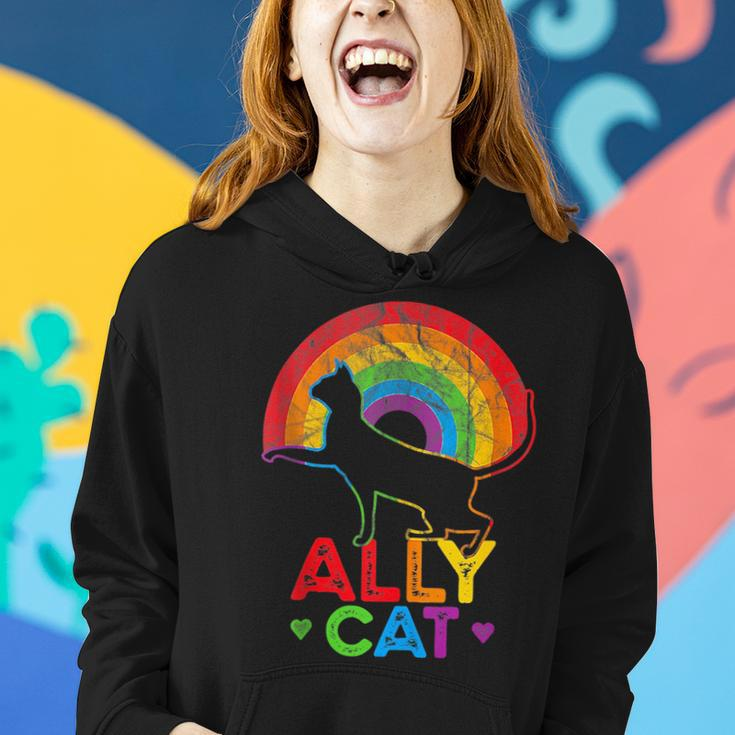 Allycat Lgbt Cat With Ally Pride Rainbow Women Hoodie Gifts for Her