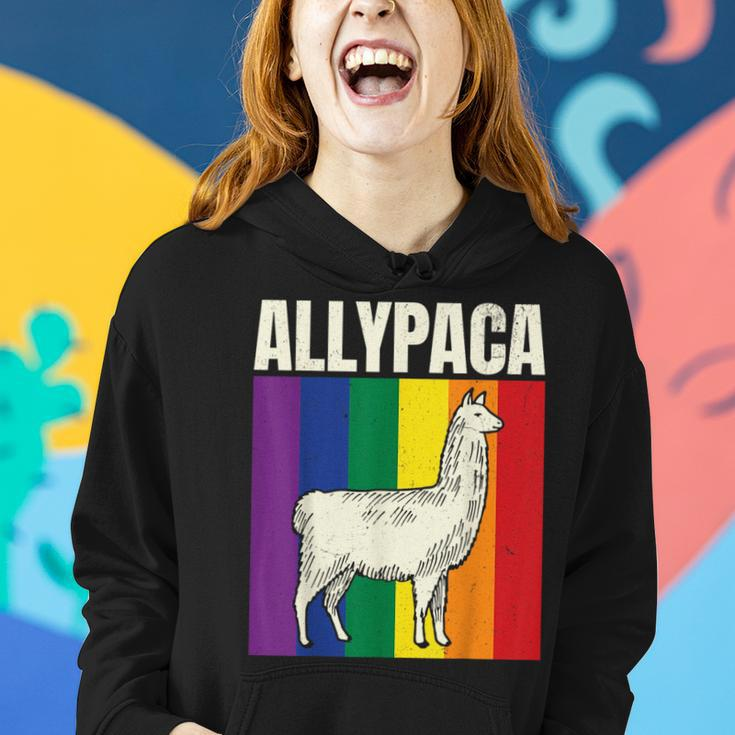 Allypaca Rainbow Alpaca Pun Gay Pride Ally Lgbt Joke Flag Women Hoodie Gifts for Her