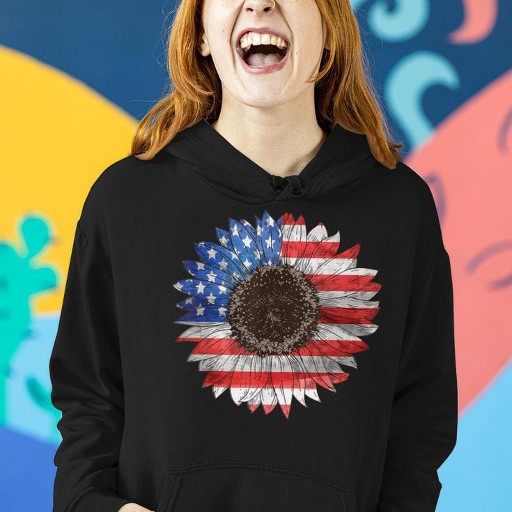 American Flag Sunflower Graphic 4Th Of July Independence Day Women Hoodie Gifts for Her