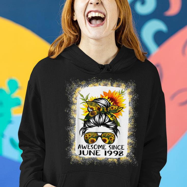 Awesome Since June 1998 Messy Bun Sunflower Vintage Birthday Women Hoodie Gifts for Her