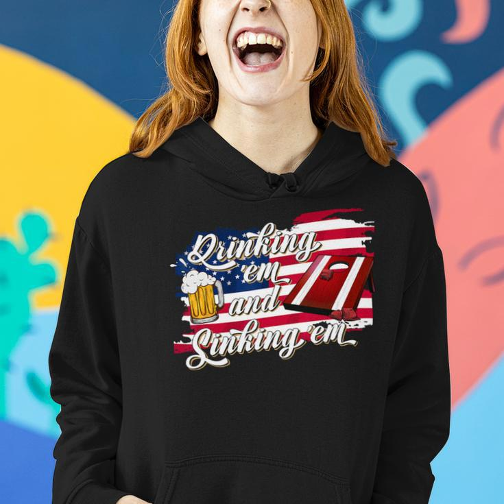 Beer Funny Beer Drinking Sinking Usa Flag Cornhole Board Game Women Hoodie Gifts for Her