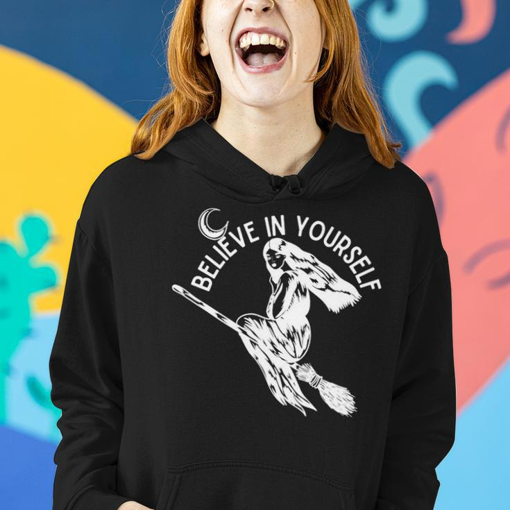 Believe In Yourself Flying Witch White Text Women Hoodie Gifts for Her