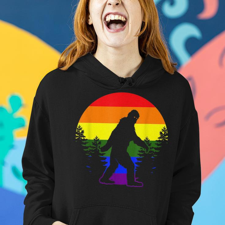 Bigfoot In Forest Lgbt-Q Gay Pride Rainbow Flag Color Ally Women Hoodie Gifts for Her
