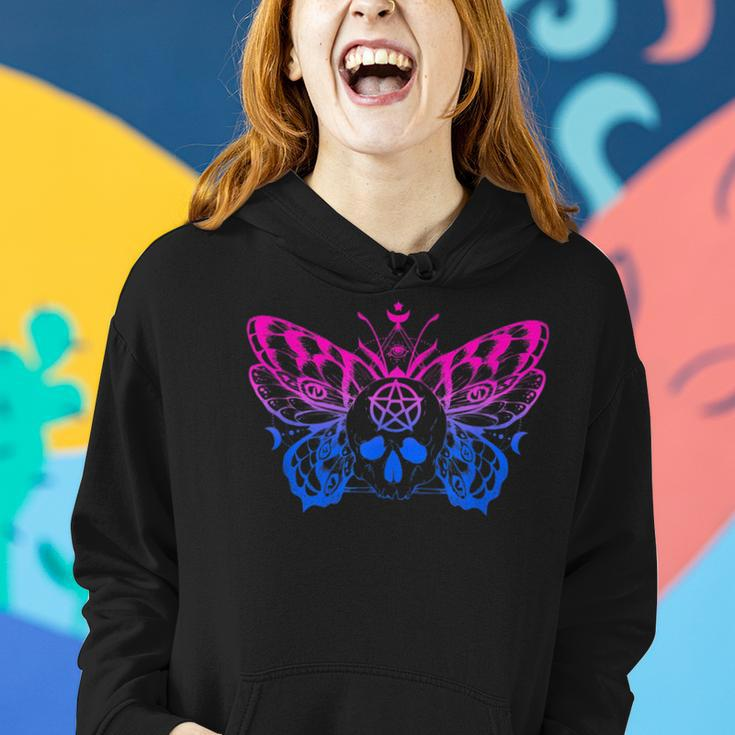 Bisexual Pentagram Pagan Bi Pride Skull Butterfly Goth Witch Women Hoodie Gifts for Her