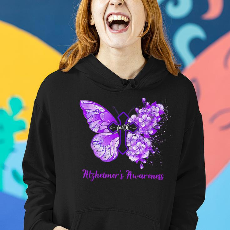 Butterfly Purple Faith Support Fight Alzheimers Awareness Women Hoodie Gifts for Her