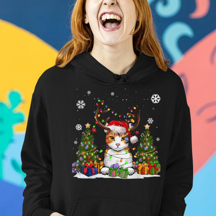 Cat Lovers Cute Eagean Cat Santa Hat Ugly Christmas Sweater Women Hoodie Gifts for Her