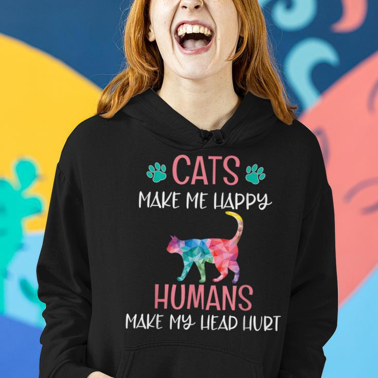 Cats Make Me Happy Cat Mom Kitten Lover Rainbow Women Hoodie Gifts for Her