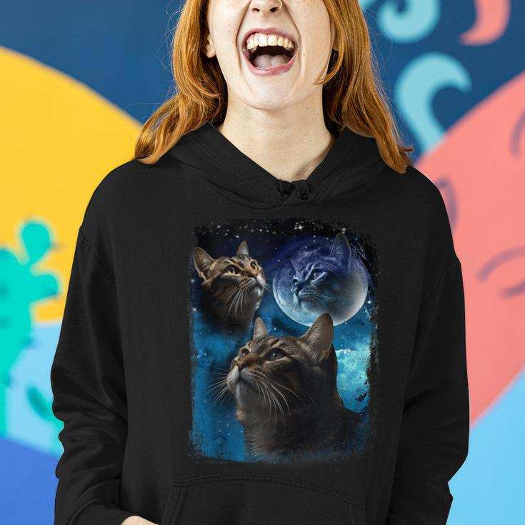 Cats Howl At Moon Funny Vintage Three Cat Howling Wolf Meme Women Hoodie Gifts for Her