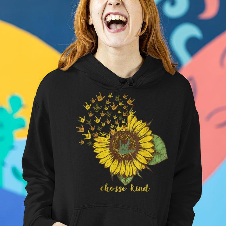 Choose Kind Sunflower Deaf Asl American Sign Language Women Hoodie Gifts for Her