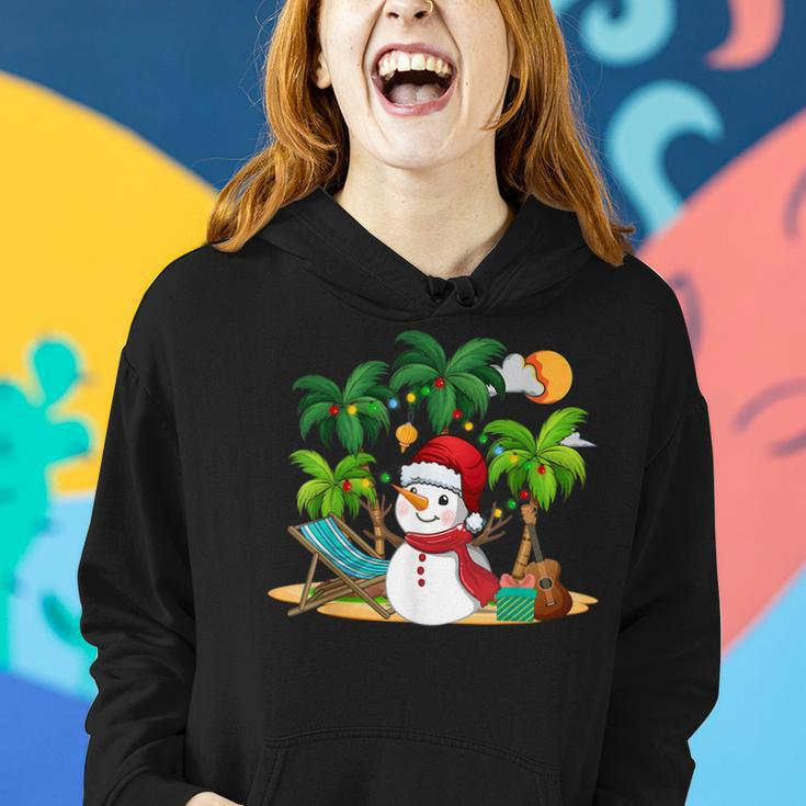 Christmas In July Snowman On Palm Tree Tropical Beach Women Hoodie Gifts for Her