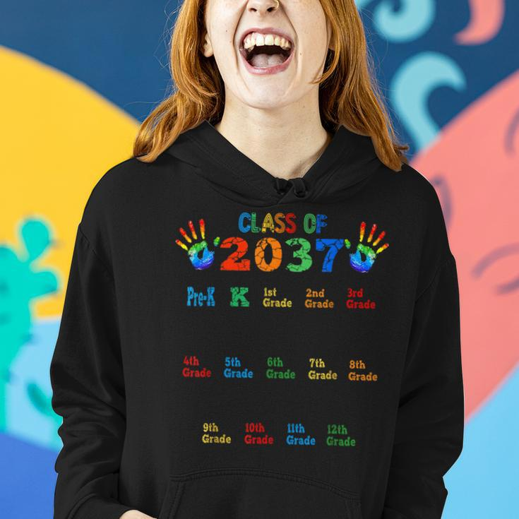 Class Of 2037 Grow With Me Color Handprint Pre-K 12Th Grade Women Hoodie Gifts for Her