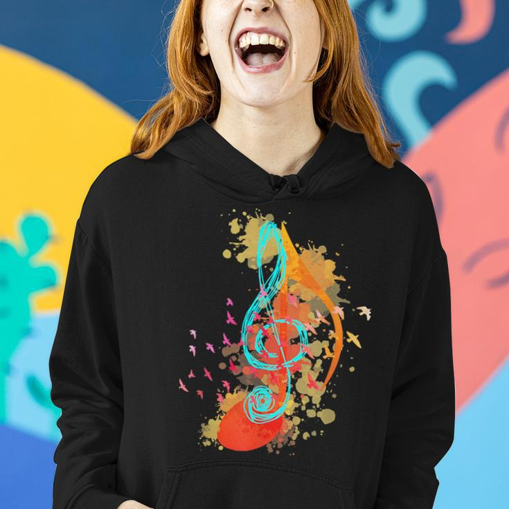 Colorful Treble Clef Music Theory Musician Teacher Birds Women Hoodie Gifts for Her