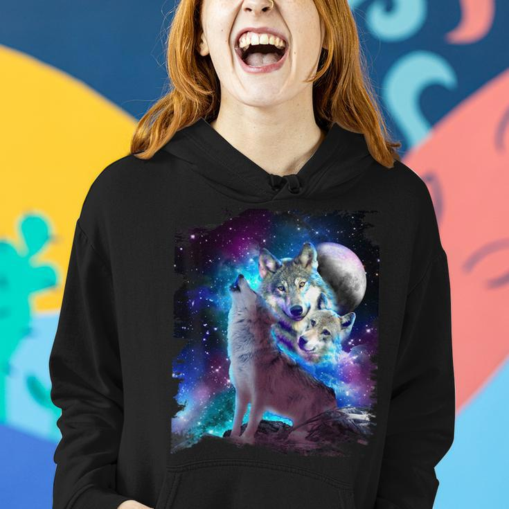 Cosmic Space Wolf Wolves Family Howling At Moon Women Hoodie Gifts for Her