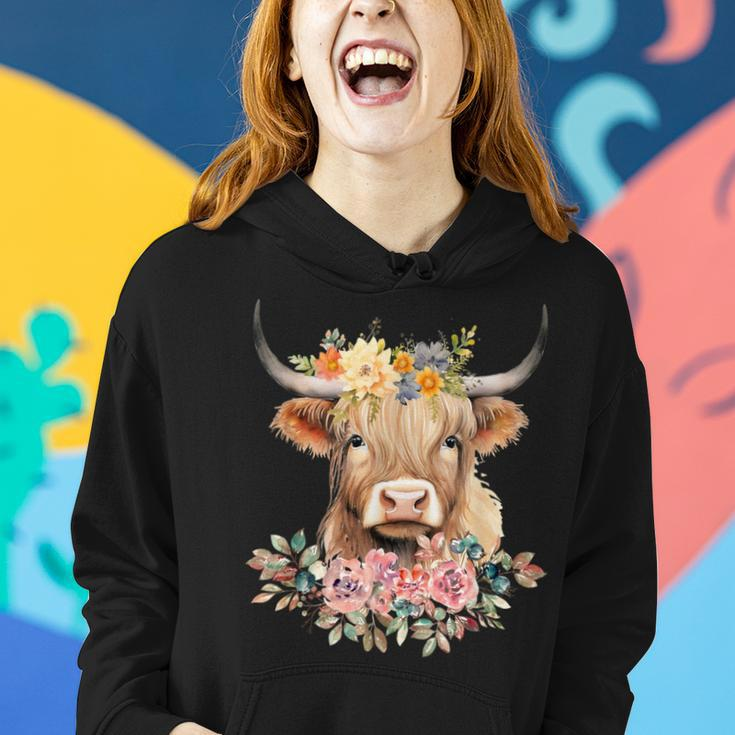 Cute Baby Highland Cow With Flowers Calf Animal Christmas Women Hoodie Gifts for Her