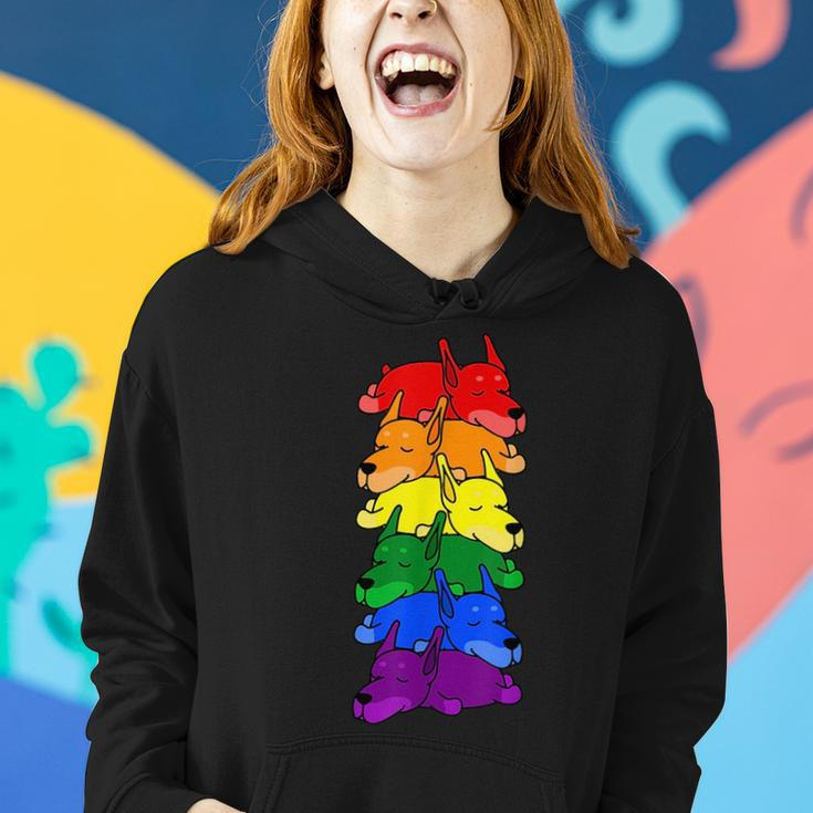 Cute Rainbow Doberman Gay Pride Lgbt Puppy Lover Women Hoodie Gifts for Her