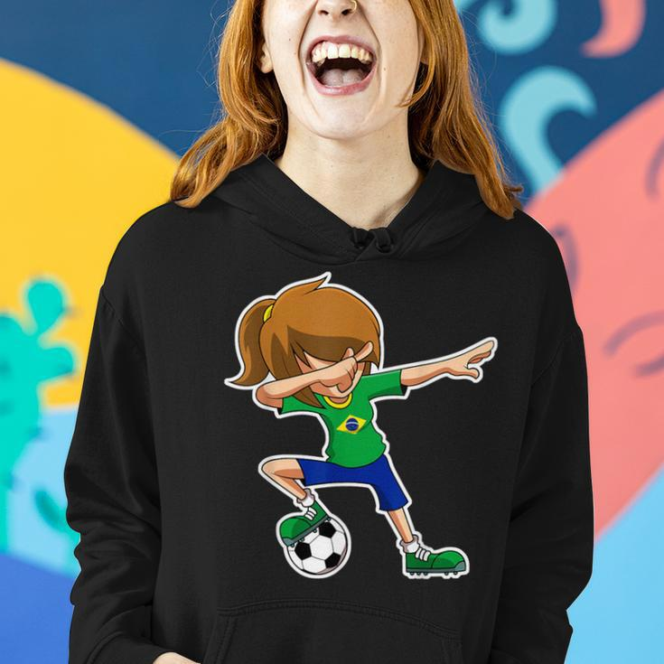 Dabbing Soccer Girl Brazil Brazilian Flag Jersey Women Hoodie Gifts for Her