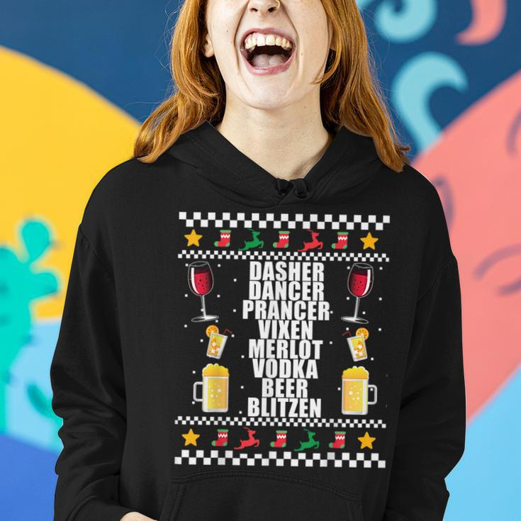 Dasher Vodka Blitzen Alcohol Reindeer Ugly Christmas Sweater Women Hoodie Gifts for Her
