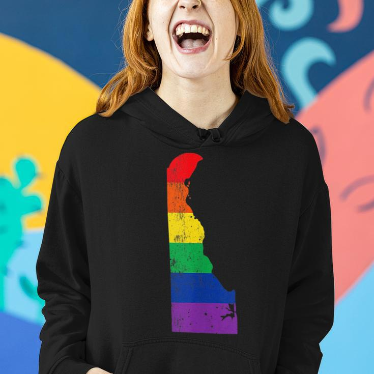Delaware Pride Rainbow Flag Map Gay Lesbian Lgbt Support Women Hoodie Gifts for Her