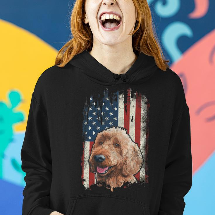 Distressed Goldendoodle American Flag Patriotic Dog Women Hoodie Gifts for Her