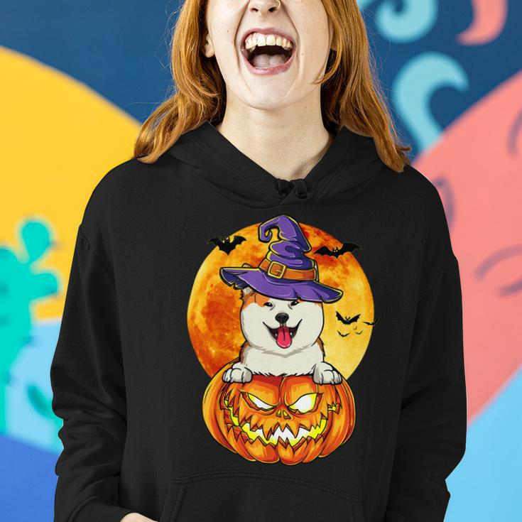Dog Akita Witch Pumpkin Halloween Dog Lover Funny Women Hoodie Gifts for Her