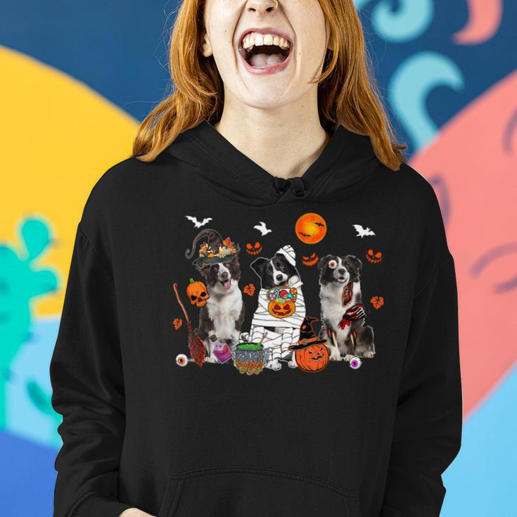 Dog Border Collie Three Border Collie Dogs Witch Scary Mummy Halloween Zombie Women Hoodie Gifts for Her