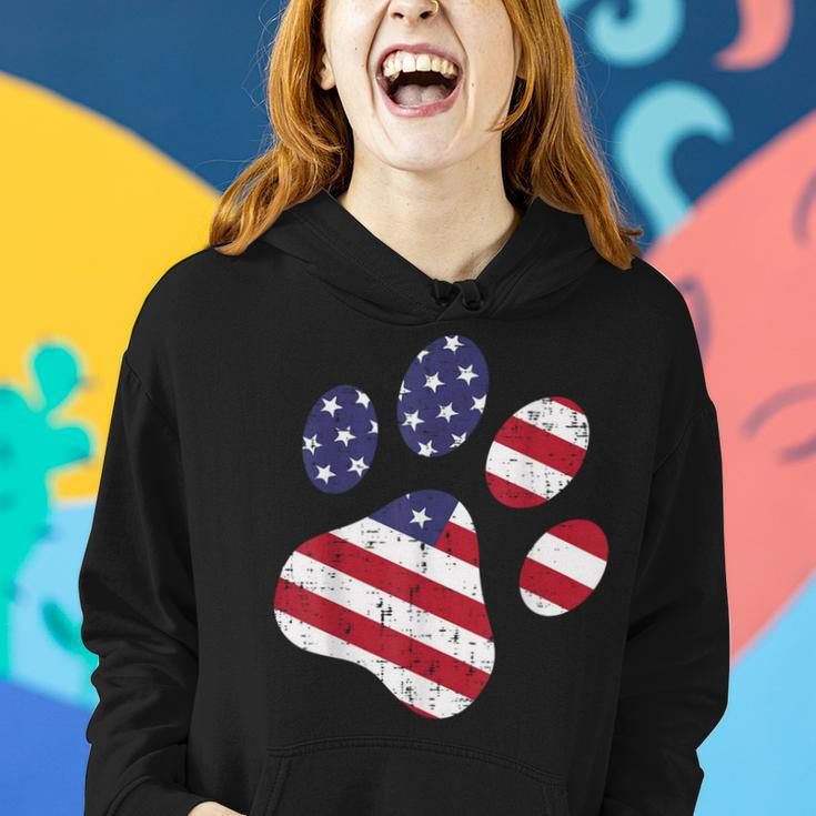 Dog Paw Print American Flag Usa Cute 4Th Of July Fourth Dogs Women Hoodie Gifts for Her