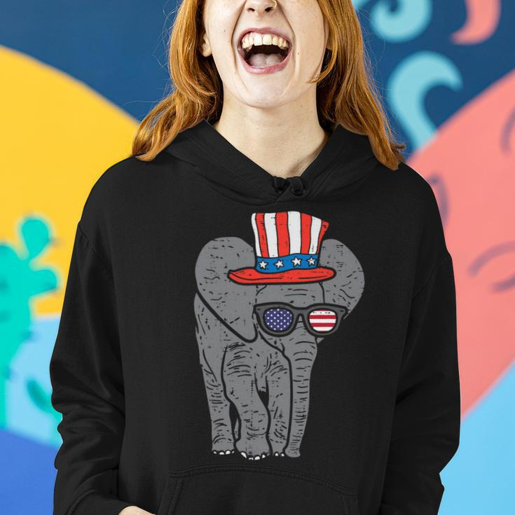 Elephant American Flag Usa 4Th Of July Fourth Patriot Animal Women Hoodie Gifts for Her