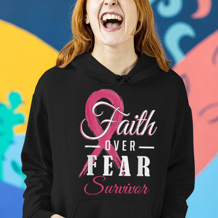 Faith Over Fear Pink Ribbon Breast Cancer Survivor Women Hoodie Gifts for Her