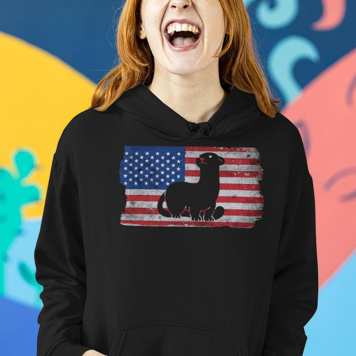 Ferret With The Usa Flag United States Of America Retro Women Hoodie Gifts for Her