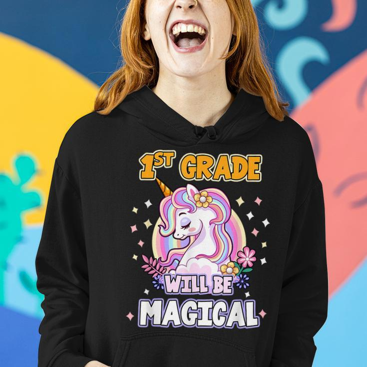 First Grade Will Be Magical Cute Unicorn Rock 1St Grade Girl Women Hoodie Gifts for Her