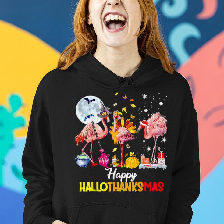 Flamingo Happy Hallothanksmas Halloween Thanksgiving Women Hoodie Gifts for Her