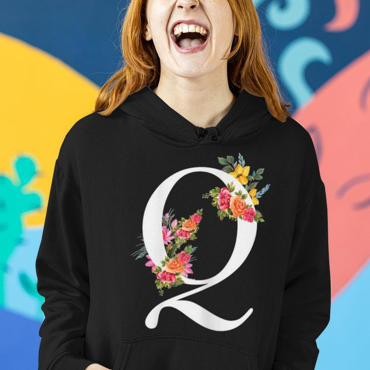 Floral Alphabet Letter First Name With Q Flower Women Hoodie Gifts for Her