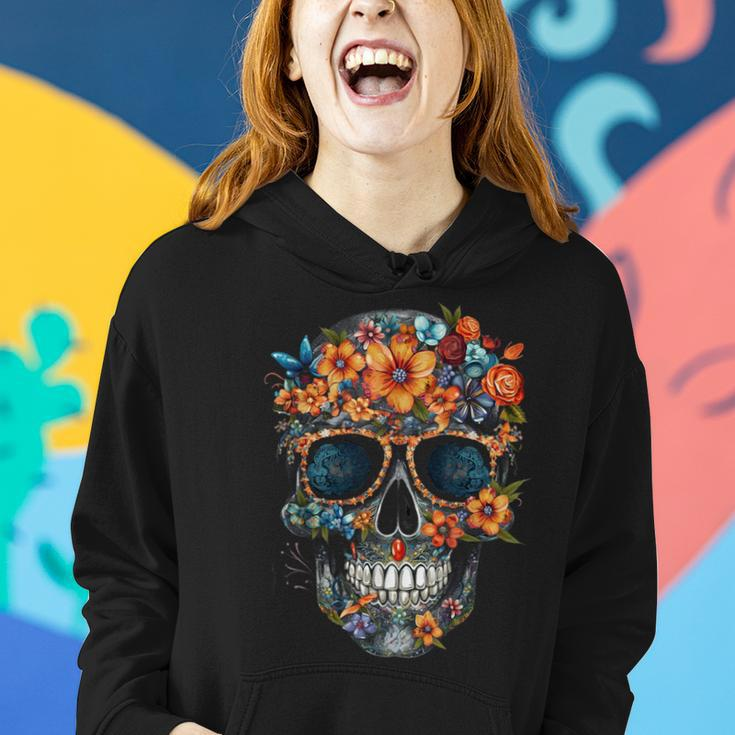 Floral Mexican Skull Day Of The Dead Dia De Muertos Women Hoodie Gifts for Her