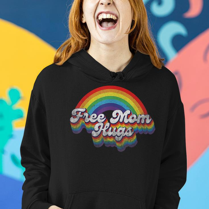 Free Mom Hugs Rainbow Retro Lgbt Flag Lgbt Pride Month Women Hoodie Gifts for Her