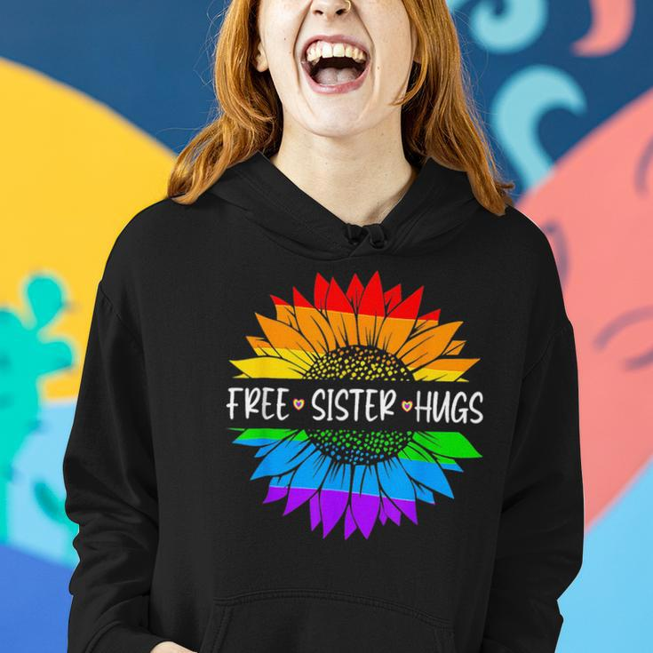 Free Sister Hugs Rainbow Sunflower Lgbt Gay Pride Month Women Hoodie Gifts for Her