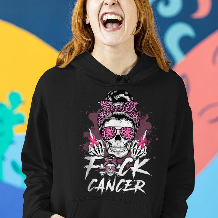 Fuck Breast Cancer Warrior Pink Ribbon Messy Bun Hair Women Hoodie Gifts for Her