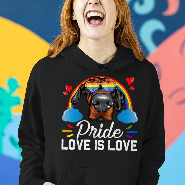 Fun Lgbt Pride Love Is Love Rainbow Doberman Dog Women Hoodie Gifts for Her