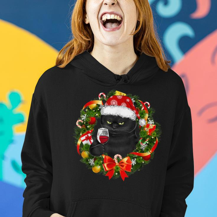 Black Cat And Wine Christmas Wreath Ornament Women Hoodie Gifts for Her