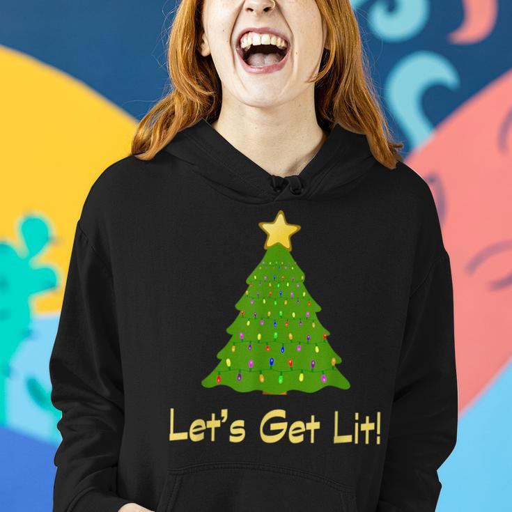 Funny Christmas Tree Lets Get Lit Drinking Alcohol Men Adult Women Hoodie Gifts for Her