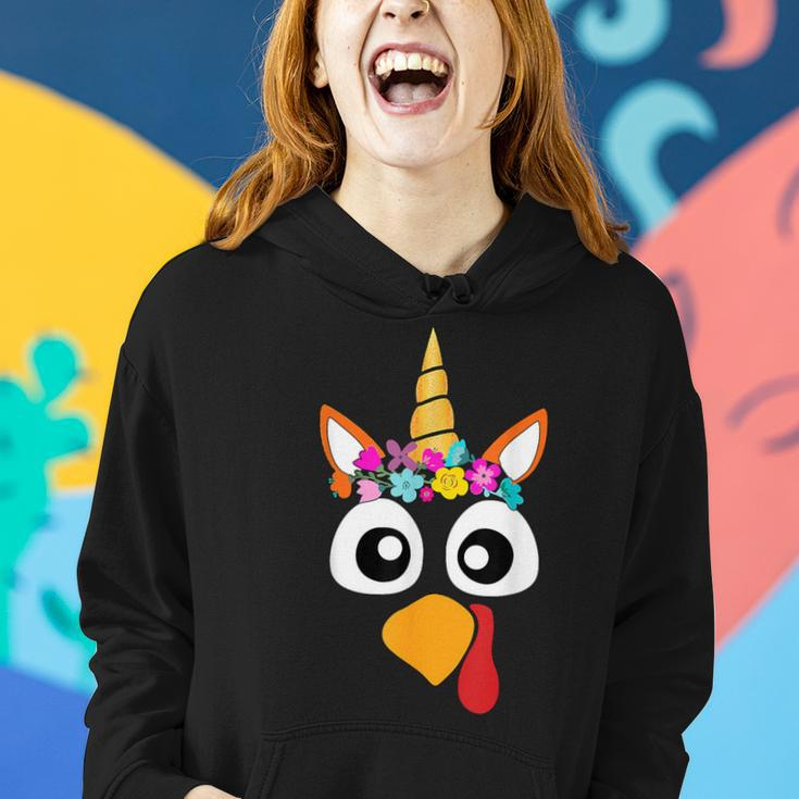 Cute Unicorn Turkey Face Girl Autumn Fall Thanksgiving Women Hoodie Gifts for Her