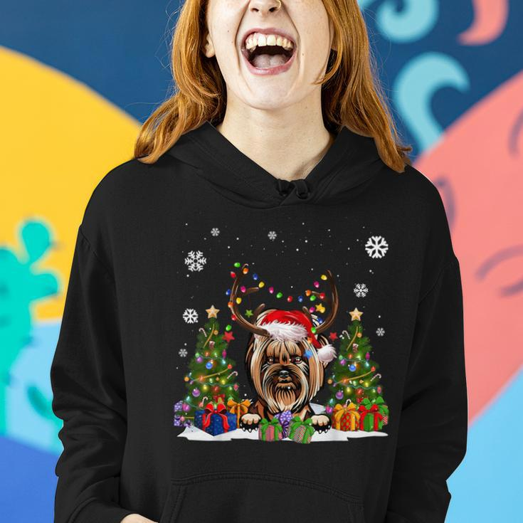 Dog Lover Cute Yorkie Santa Hat Ugly Christmas Sweater Women Hoodie Gifts for Her