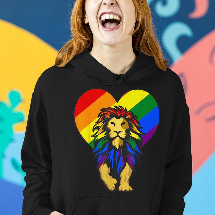 Gay Pride Lion Lgbt-Q Cool Animal Rainbow Flag Color Ally Women Hoodie Gifts for Her