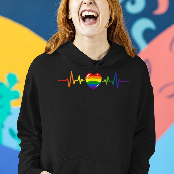 Gay Pride Rainbow Heartbeat Lgbtq Month Gender Equality Women Hoodie Gifts for Her