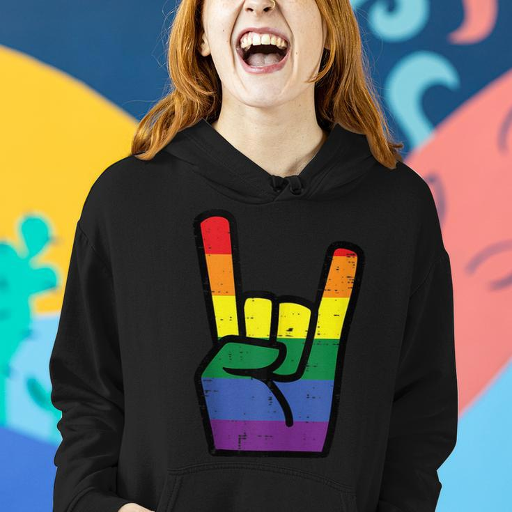 Gay Pride Rock Hand Rainbow Flag Lgbtq Rocker Boys Kids Men Women Hoodie Gifts for Her