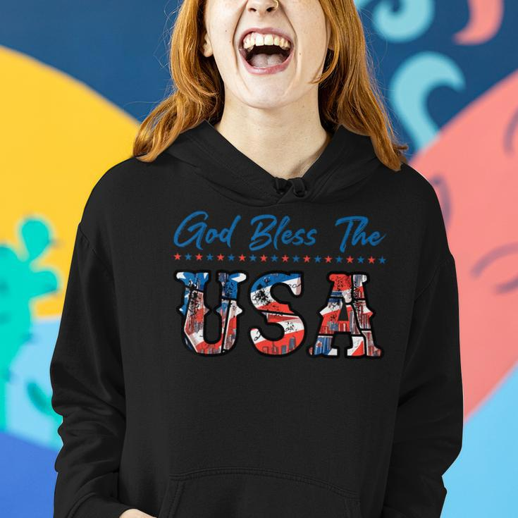 God Bless The Usa Red White Blue Flag Patriotic 4Th Of July Women Hoodie Gifts for Her