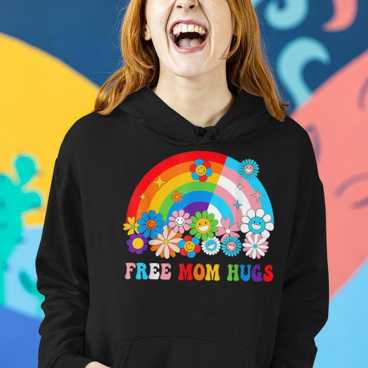 Groovy Flower Retro Rainbow Free Mom Hugs Lgbtq Pride Month Women Hoodie Gifts for Her